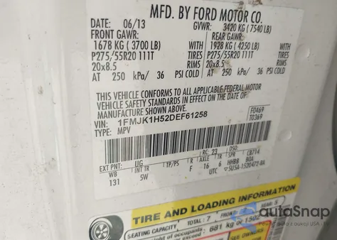 2013 Ford Expedition El King Ranch from USA, damaged, VIN 1FMJK1H52DEF61258